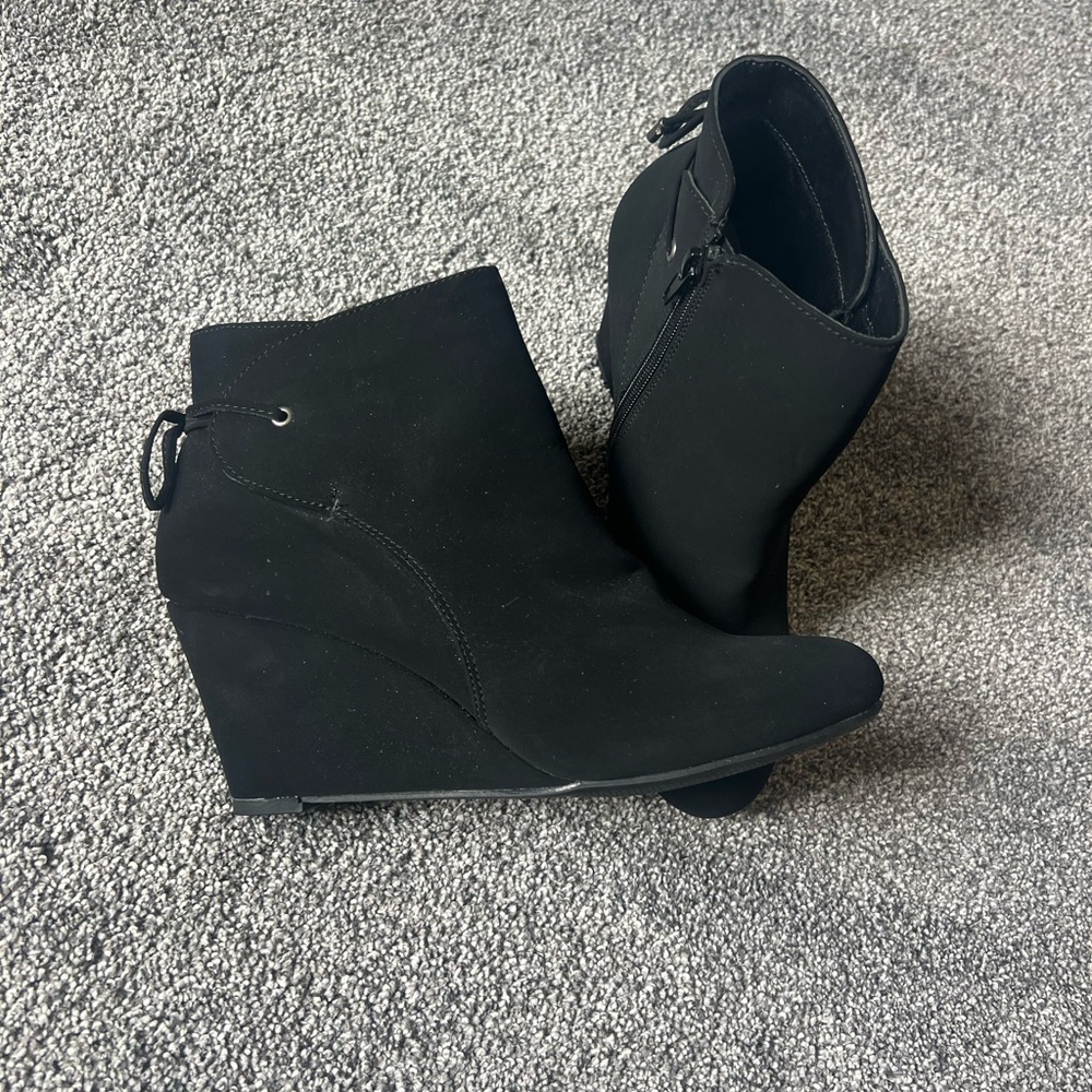 Nicole Black Suede Wedge Boots